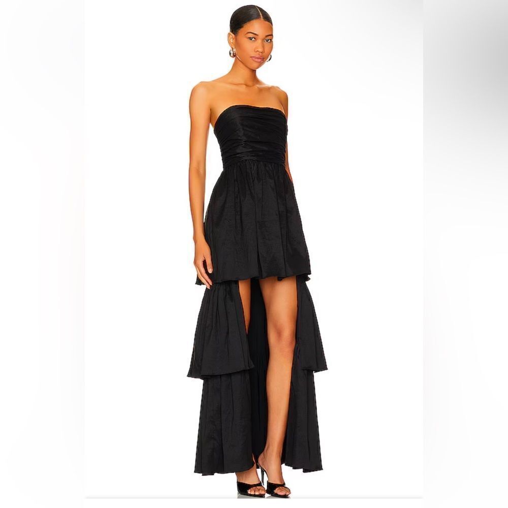 NWT Lovers and Friends Michie Maxi Dress Black high low gown taffeta Revolve S - Picture 2 of 10